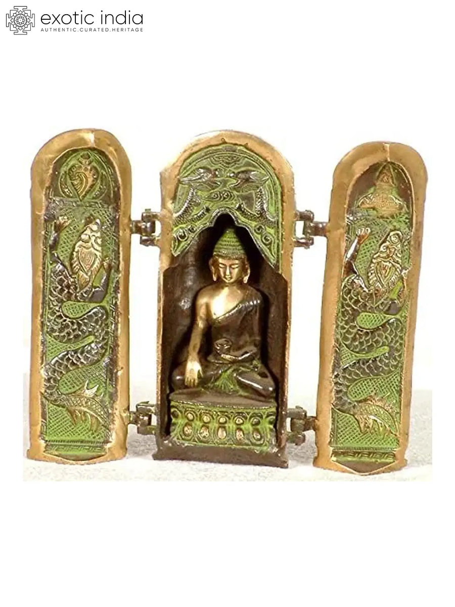 7" Tibetan Buddhist Buddha Temple Brass Folding Shrine Handmade