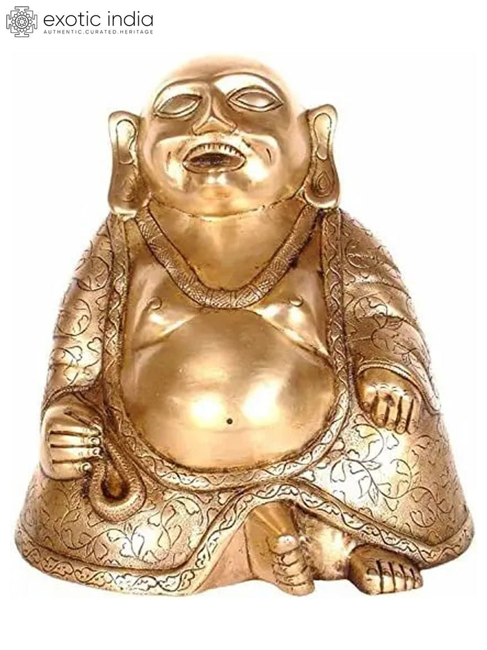 10" Laughing Buddha Brass Statue Handmade