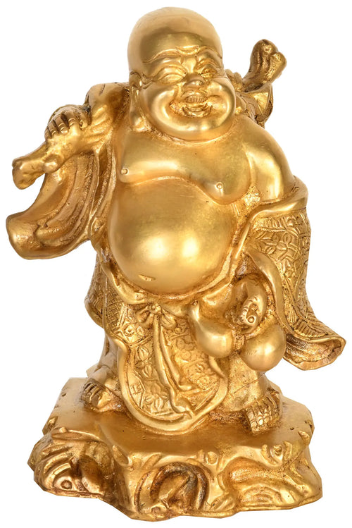7" Handmade Laughing Buddha Brass Statue