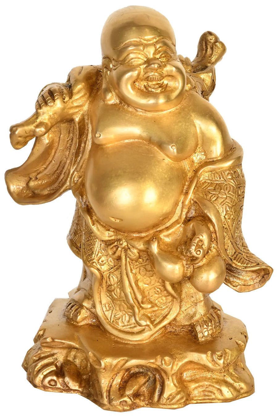 7" Handmade Laughing Buddha Brass Statue