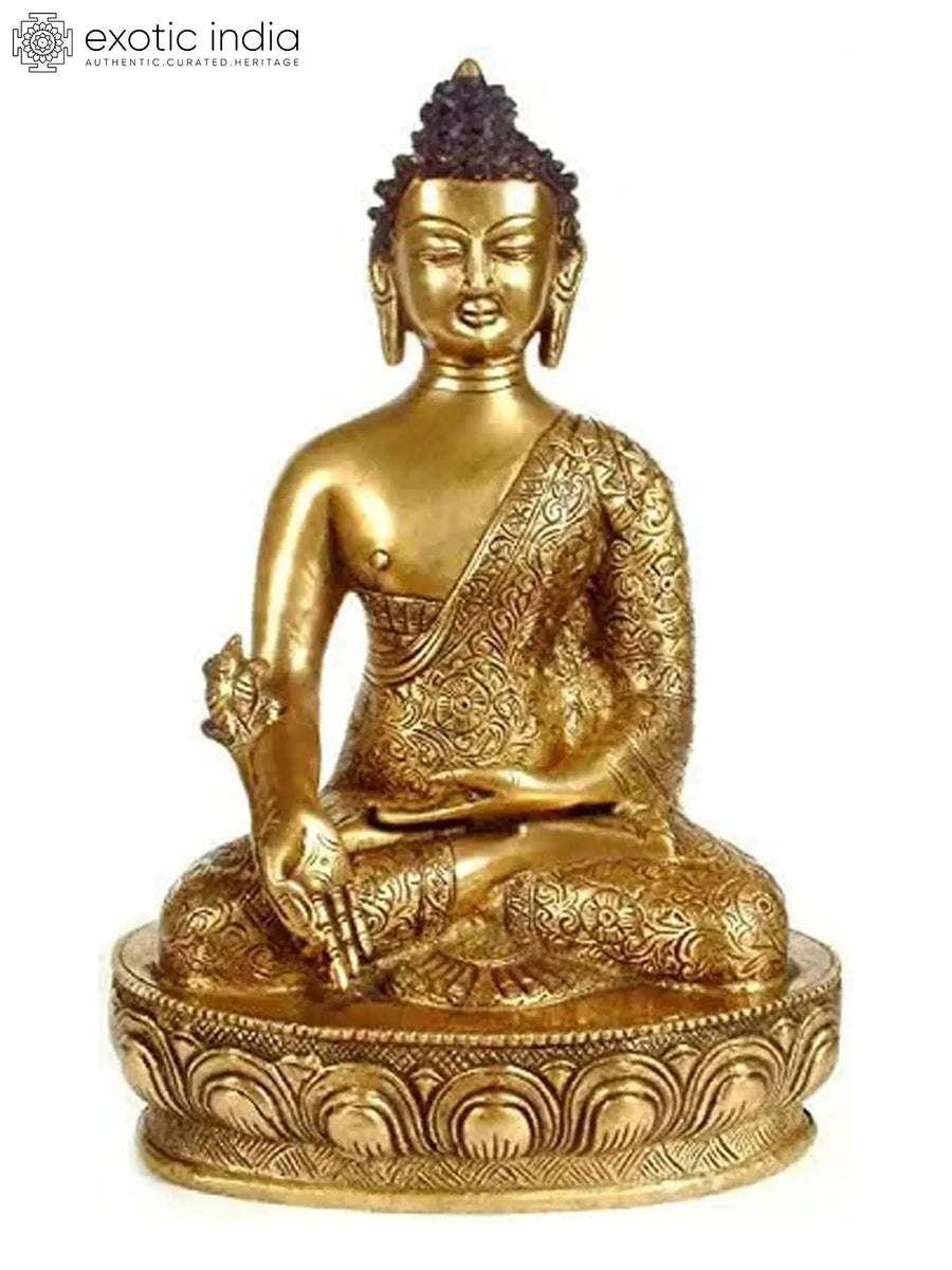 11" Brass Medicine Buddha Statue Handmade Tibetan Buddhist Sculpture
