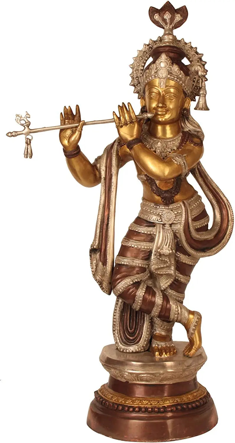36" Large Brass Krishna Statue Handmade Home Decor