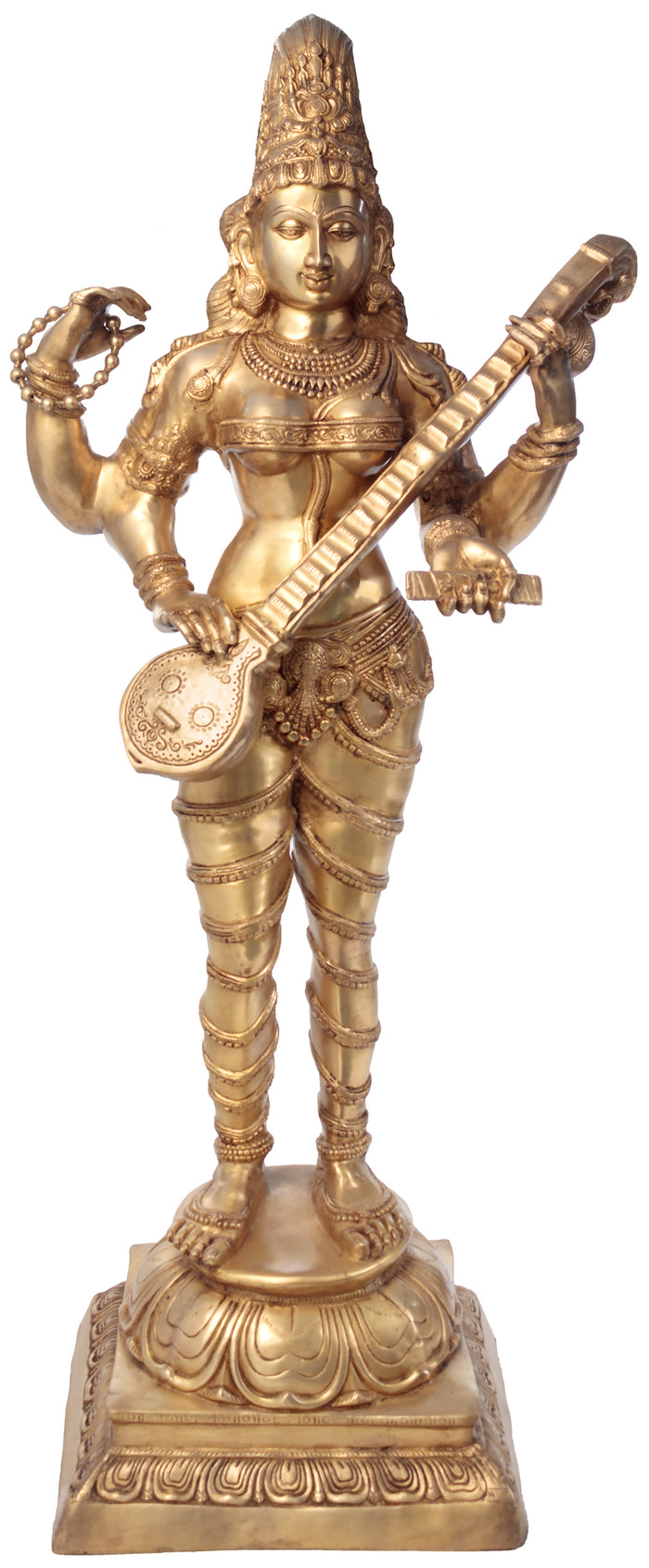 52" Large Vina-Vadini Saraswati Brass Statue | Indian Handcrafted Idol | Made in India