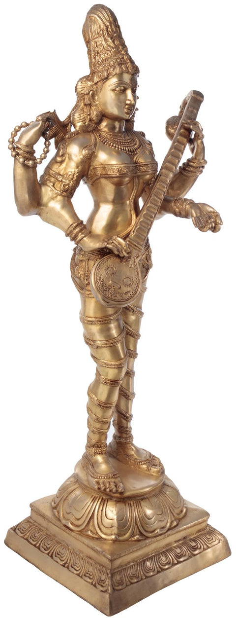 52" Large Vina-Vadini Saraswati Brass Statue | Indian Handcrafted Idol | Made in India