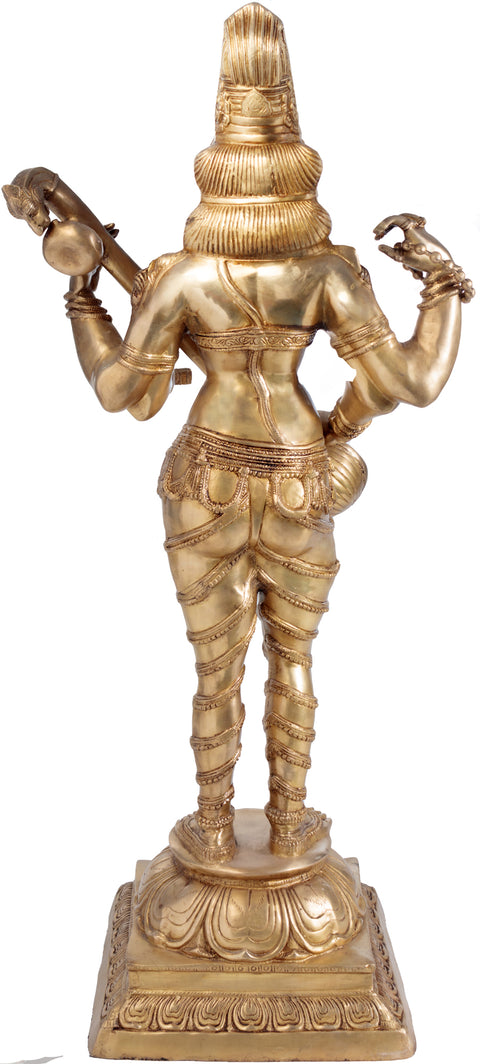 52" Large Vina-Vadini Saraswati Brass Statue | Indian Handcrafted Idol | Made in India