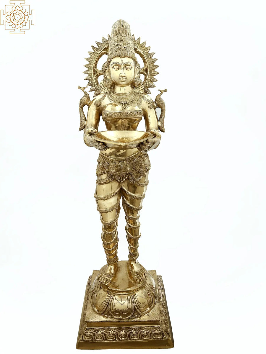 51" Large Deeplakshmi Brass Sculpture Handmade for Home Decor