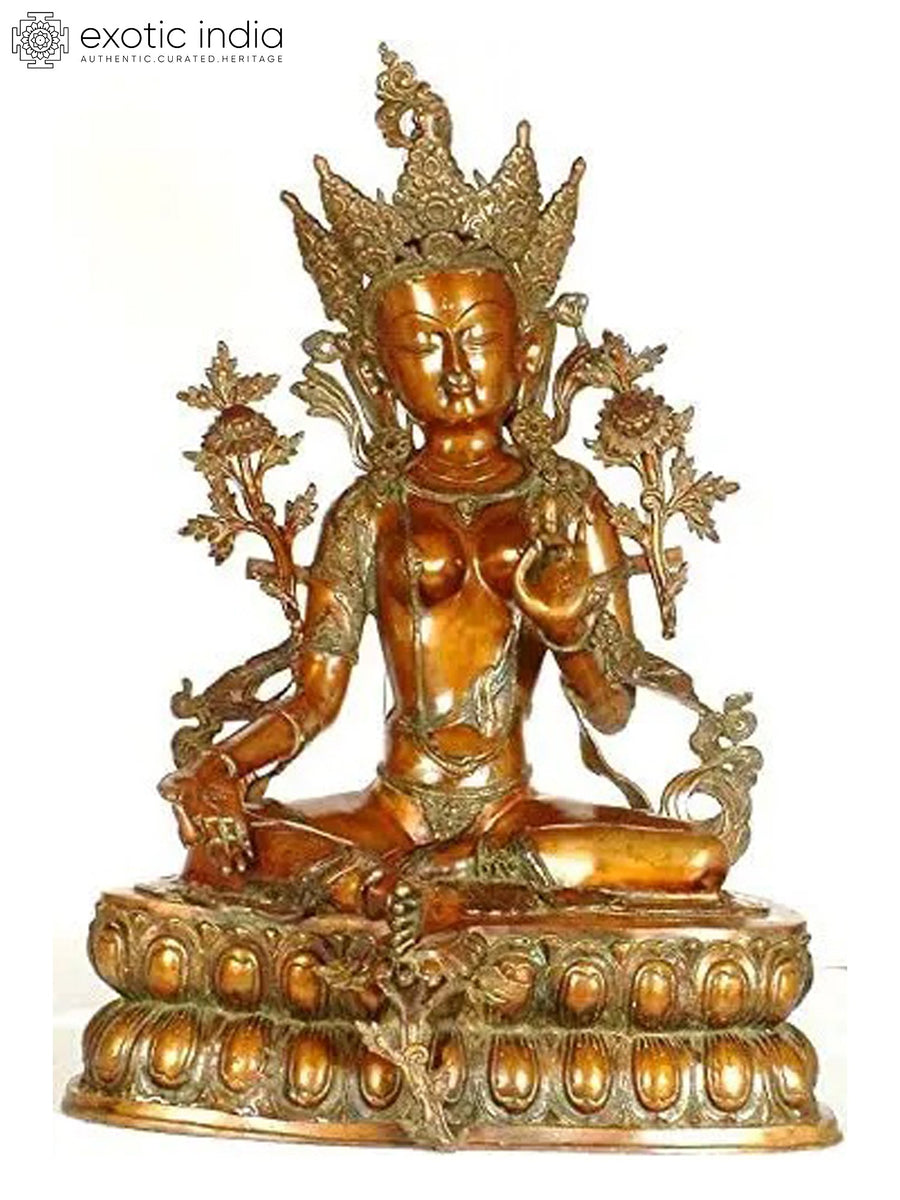 Large Green Tara Handmade Brass Idol for Pooja