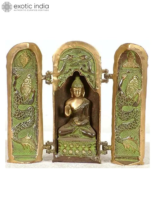 7" Handmade Tibetan Buddhist Brass Buddha Temple Folding Shrine