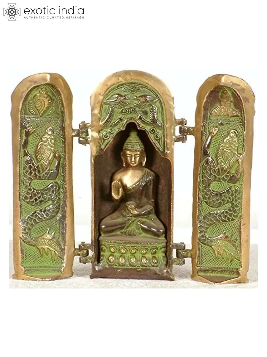 7" Handmade Tibetan Buddhist Brass Buddha Temple Folding Shrine