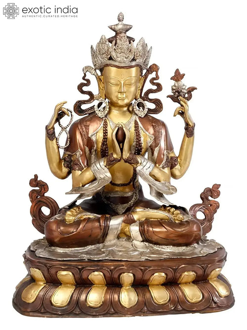 28" Handmade Chenrezig Tibetan Buddhist Brass Statue