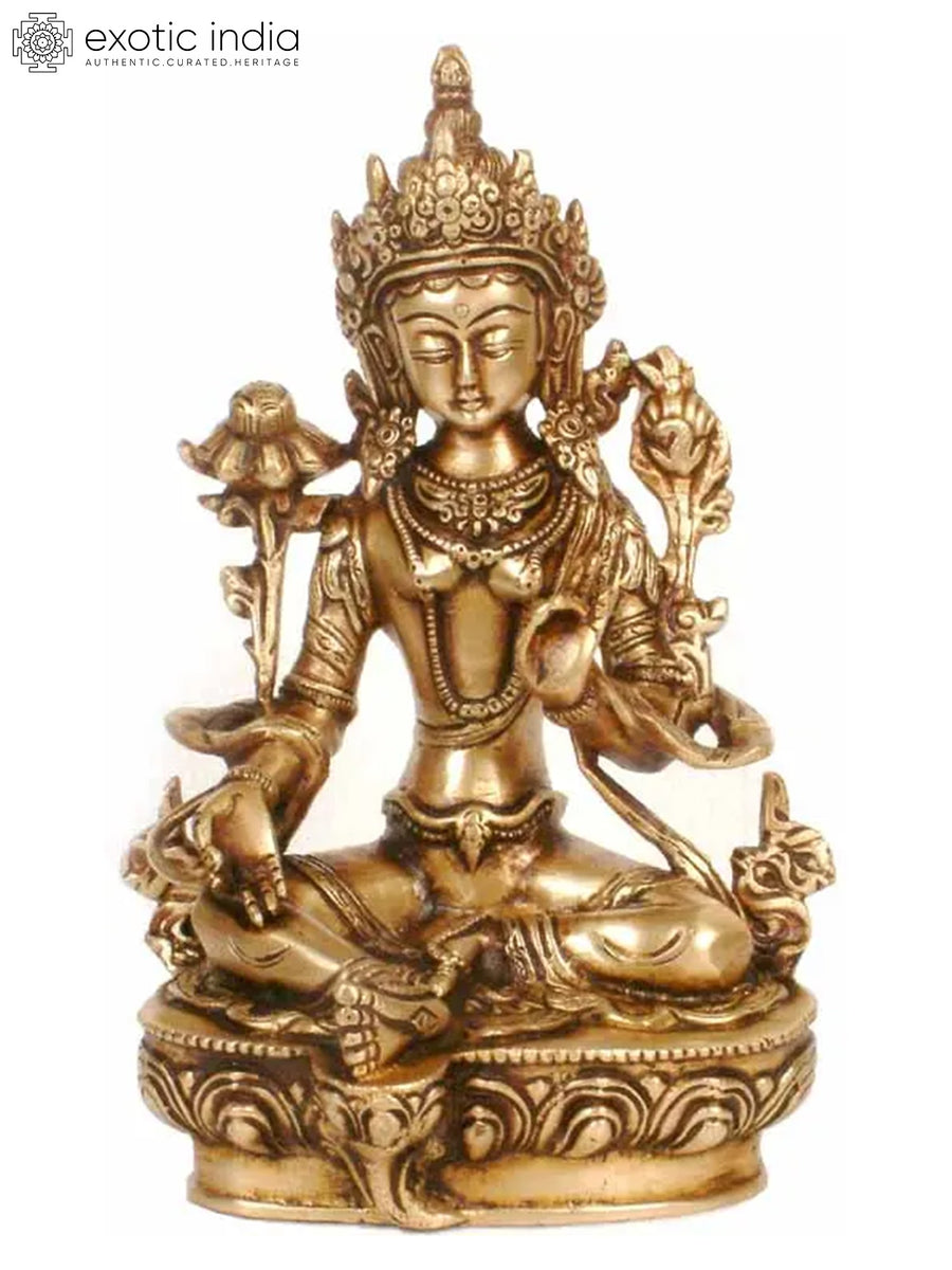 8" Green Tara Handmade Brass Statue for Pooja and Home Decor