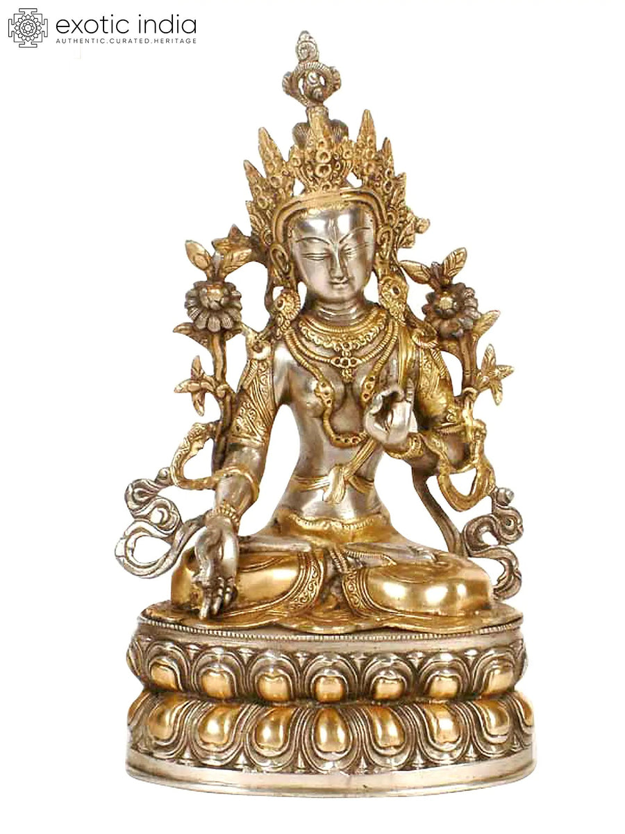 14" White Tara Tibetan Buddhist Brass Statue Handmade