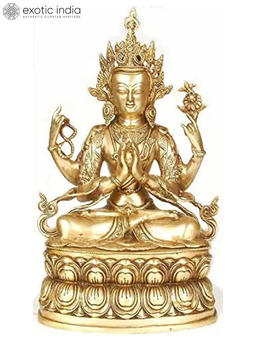 17" Chenresig Four-Armed Avalokiteshvara Brass Statue Handmade