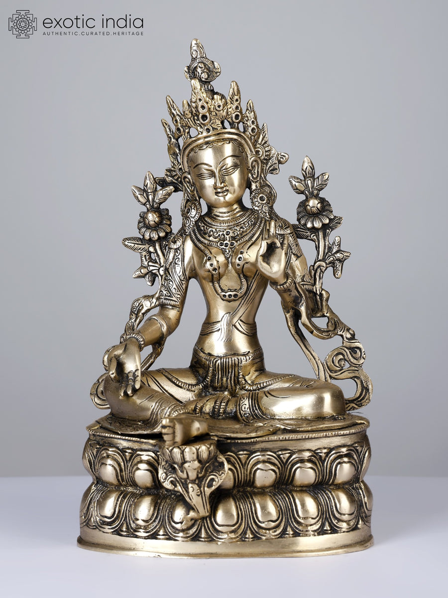 14" Green Tara Tibetan Buddhist Brass Statue Handmade