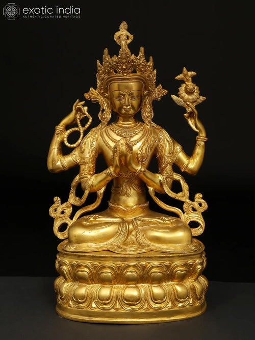 14" Handmade Chenrezig Brass Statue Tibetan Buddhist Deity