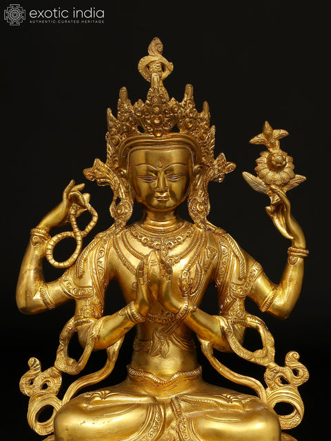 14” Chenrezig Statue the Tibetan Buddhist Deity in Brass | Handmade | Made in India