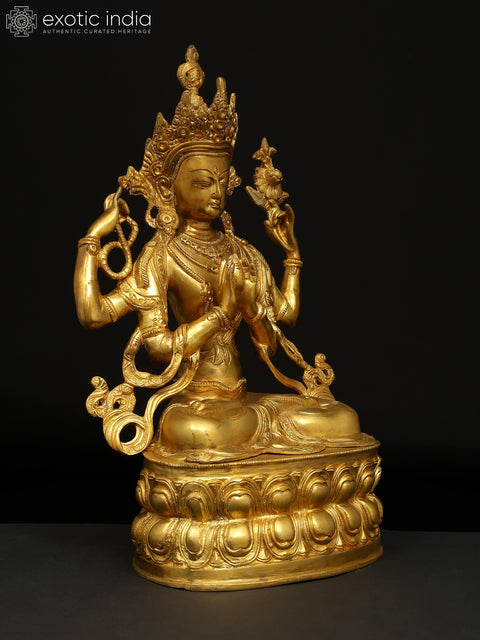 14” Chenrezig Statue the Tibetan Buddhist Deity in Brass | Handmade | Made in India