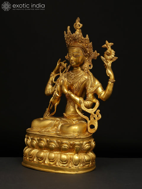 14” Chenrezig Statue the Tibetan Buddhist Deity in Brass | Handmade | Made in India