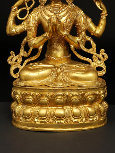 14” Chenrezig Statue the Tibetan Buddhist Deity in Brass | Handmade | Made in India