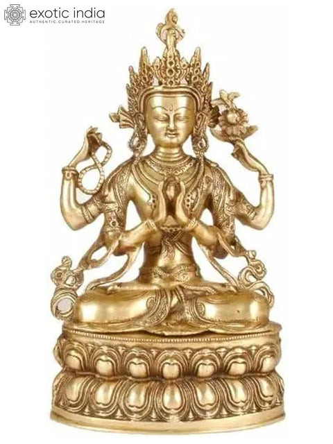 14Ó Chenrezig Statue the Tibetan Buddhist Deity in Brass | Handmade | Made in India