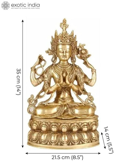 14Ó Chenrezig Statue the Tibetan Buddhist Deity in Brass | Handmade | Made in India