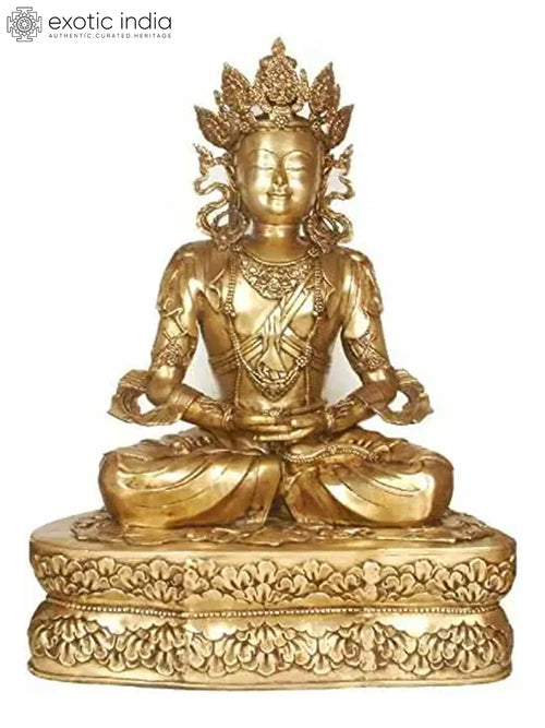 38" Large Crowned Buddha Dhyana Mudra Brass Handmade Statue