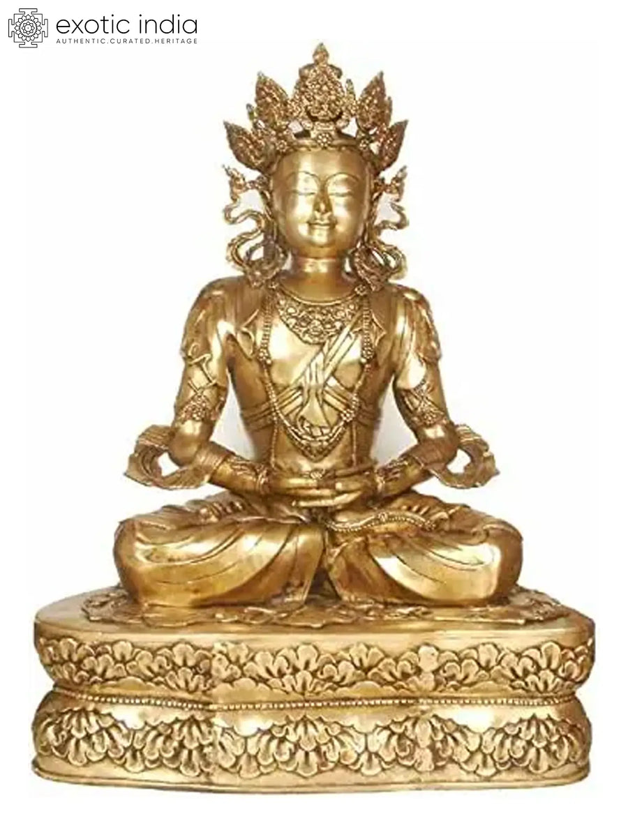 38" Large Crowned Buddha Dhyana Mudra Brass Handmade Statue