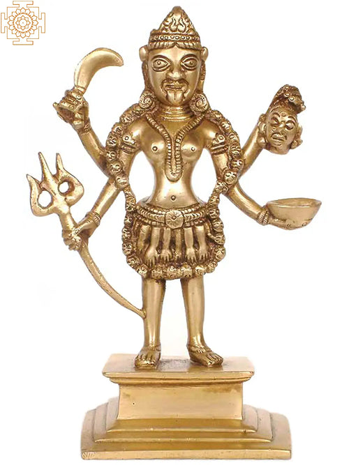 8" Ma Kali Handmade Brass Statue for Pooja