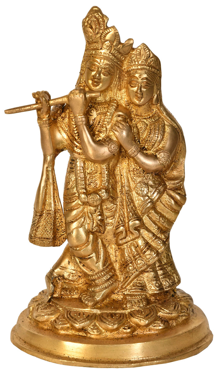 8" Radha Krishna Handmade Brass Statue for Pooja