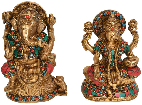 6" Ganesha Lakshmi In Brass | Handmade | Made In India