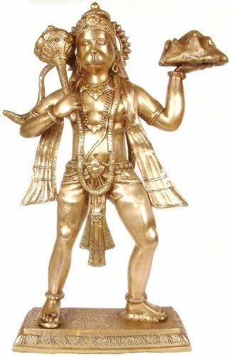 24" Lord Hanuman Brass Idol with Mount Sanjivani | Handmade in India | Divine Spiritual Art