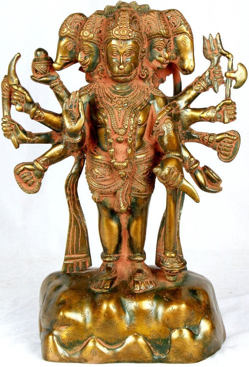 11" Pancha-Mukhi Hanuman Brass Statue Handmade