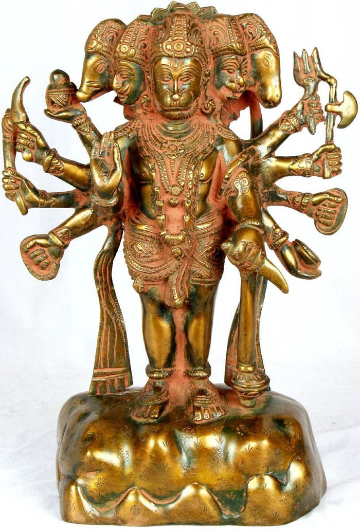 11" Pancha-Mukhi Hanuman Brass Statue Handmade