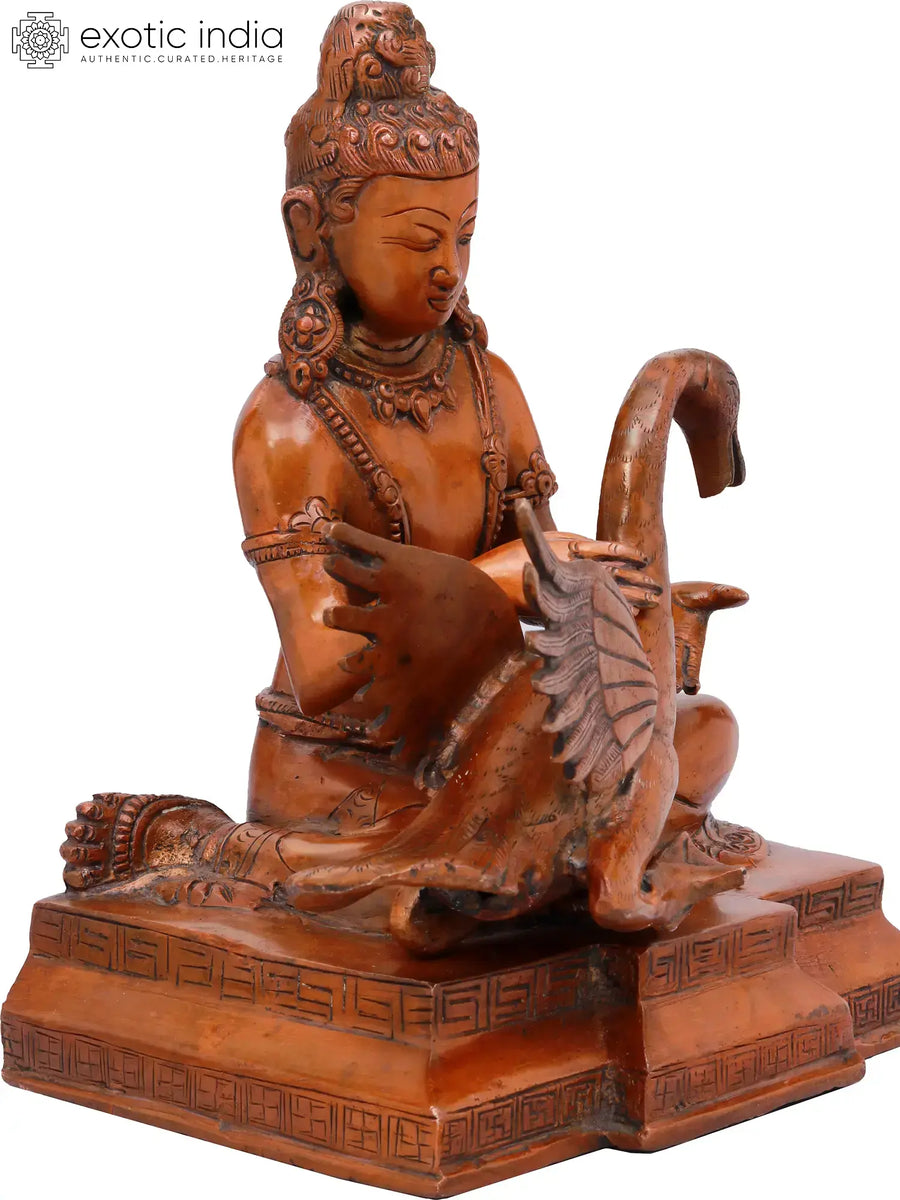 9" Lord Buddha with Swan Brass Statue for Pooja