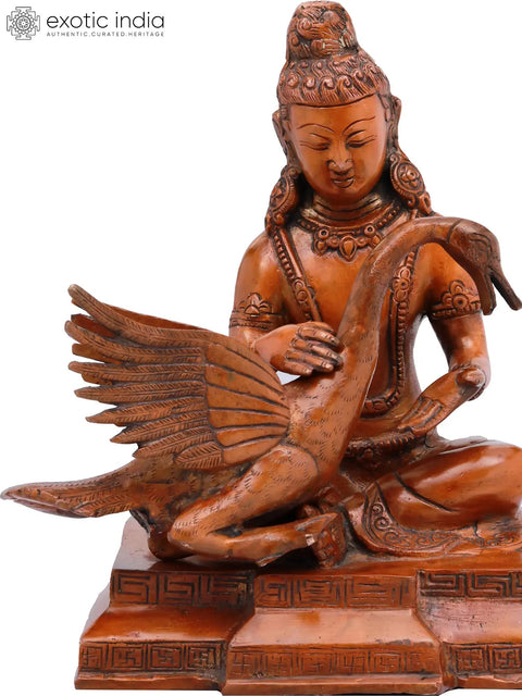 9" Lord Buddha with Swan Brass Statue | Handmade in India | Tranquil Spiritual Art