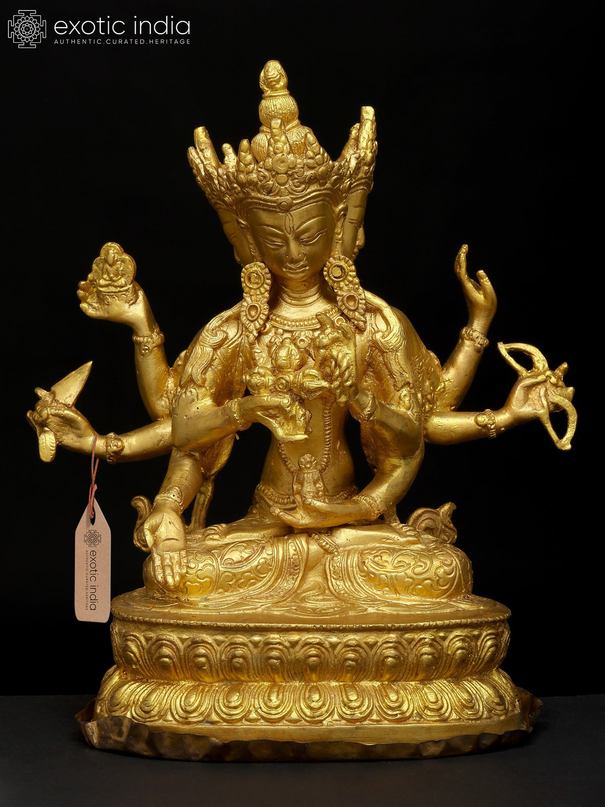 9" Four-Headed Goddess Tara in Brass