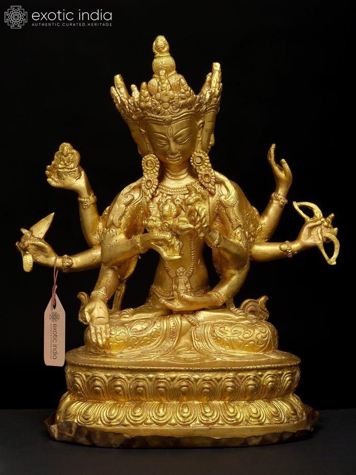 9" Four-Headed Goddess Tara in Brass