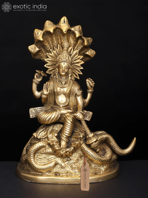 8" Brass Lord Vishnu Statue on Sheshanaga Handmade