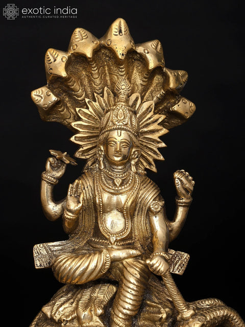 8" Brass Lord Vishnu Statue on Sheshanaga
