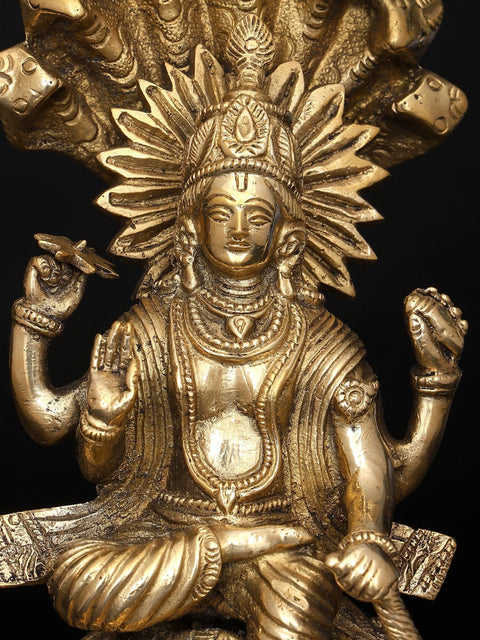 8" Brass Lord Vishnu Statue on Sheshanaga
