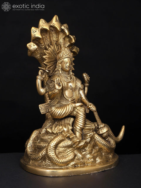 8" Brass Lord Vishnu Statue on Sheshanaga