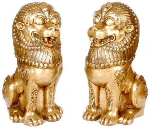 Temple Lions Brass Sculpture for Home Decor