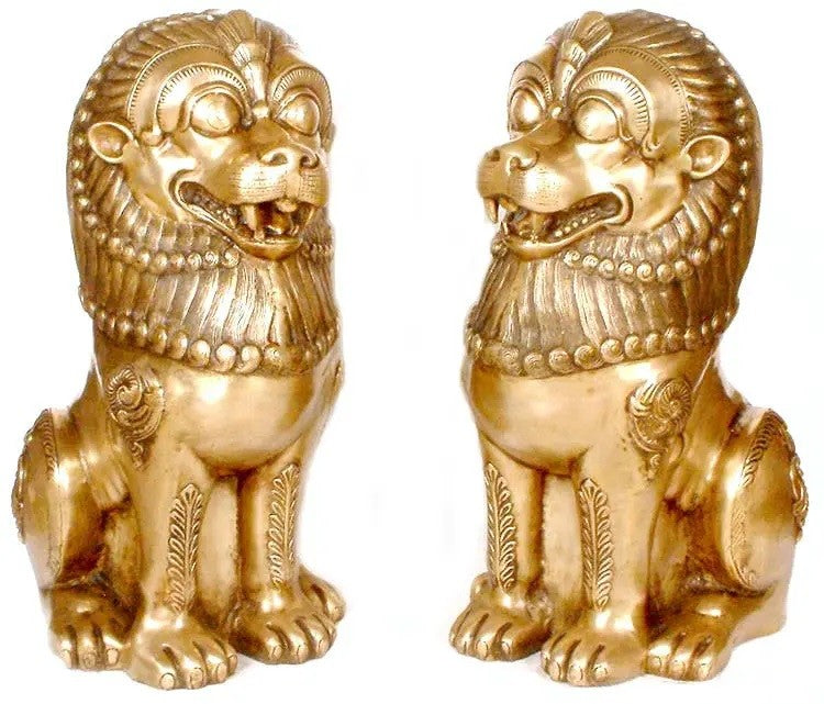 Temple Lions Brass Sculpture for Home Decor