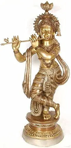 36" Large Lord Krishna Handmade Brass Statue for Home Decor