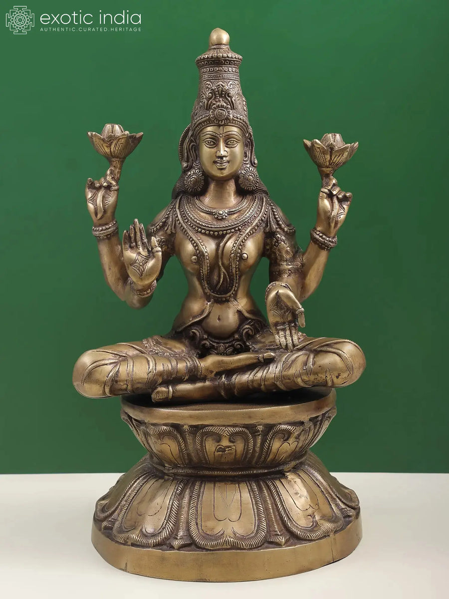 25" Handmade Goddess Lakshmi Padmavati Brass Statue