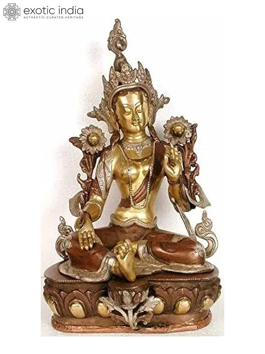 19" Green Tara Tibetan Buddhist Handmade Brass Idol