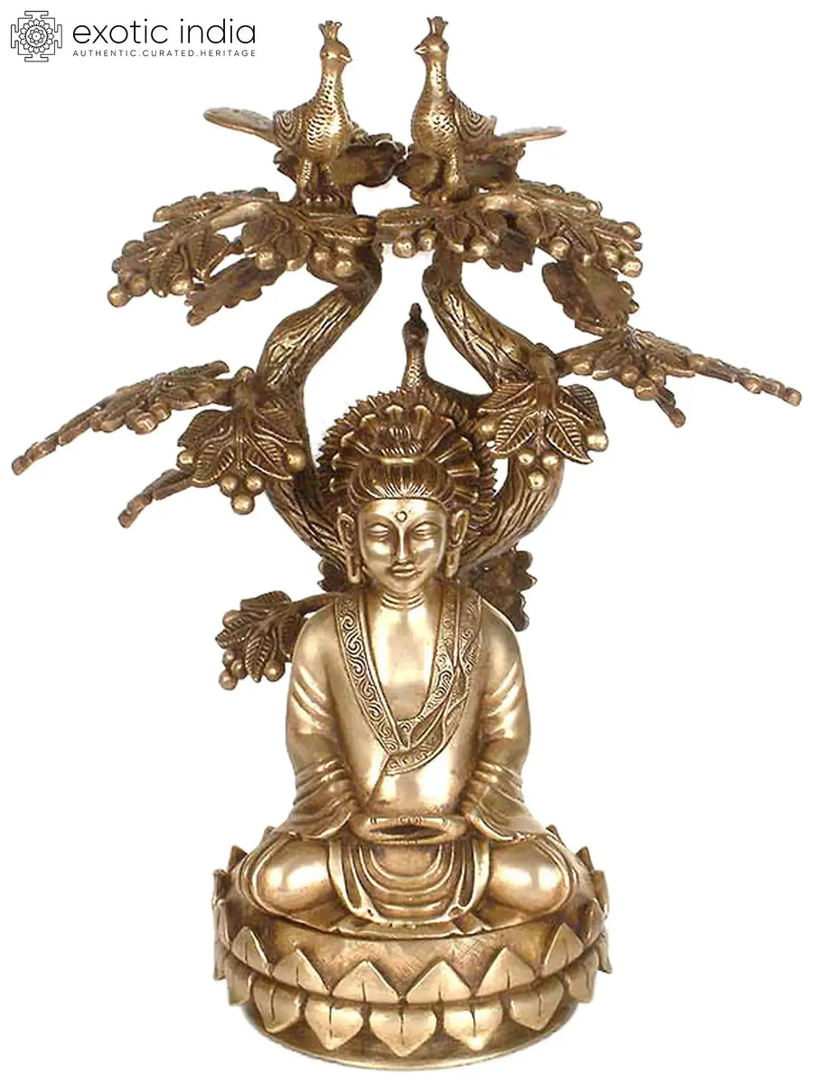 Buddha in Dhyana Under Tree Brass Statue