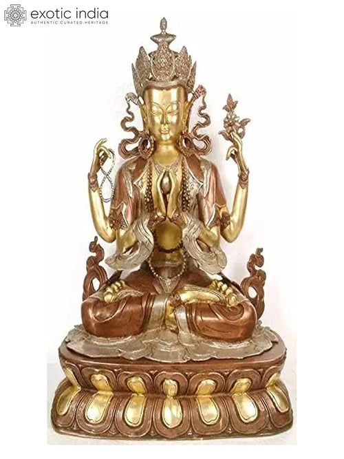 28" Four-Armed Avalokiteshvara Chenrezig Brass Statue Handmade