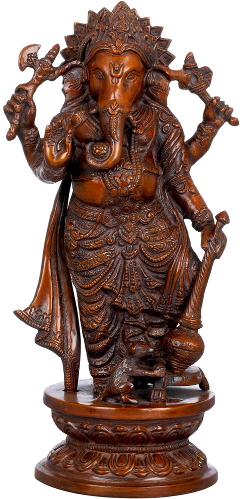 12" Standing Ganesha with Mace In Brass | Handmade | Made In India