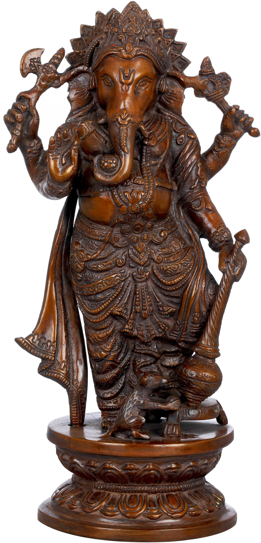 12" Standing Ganesha with Mace Brass Statue Handmade